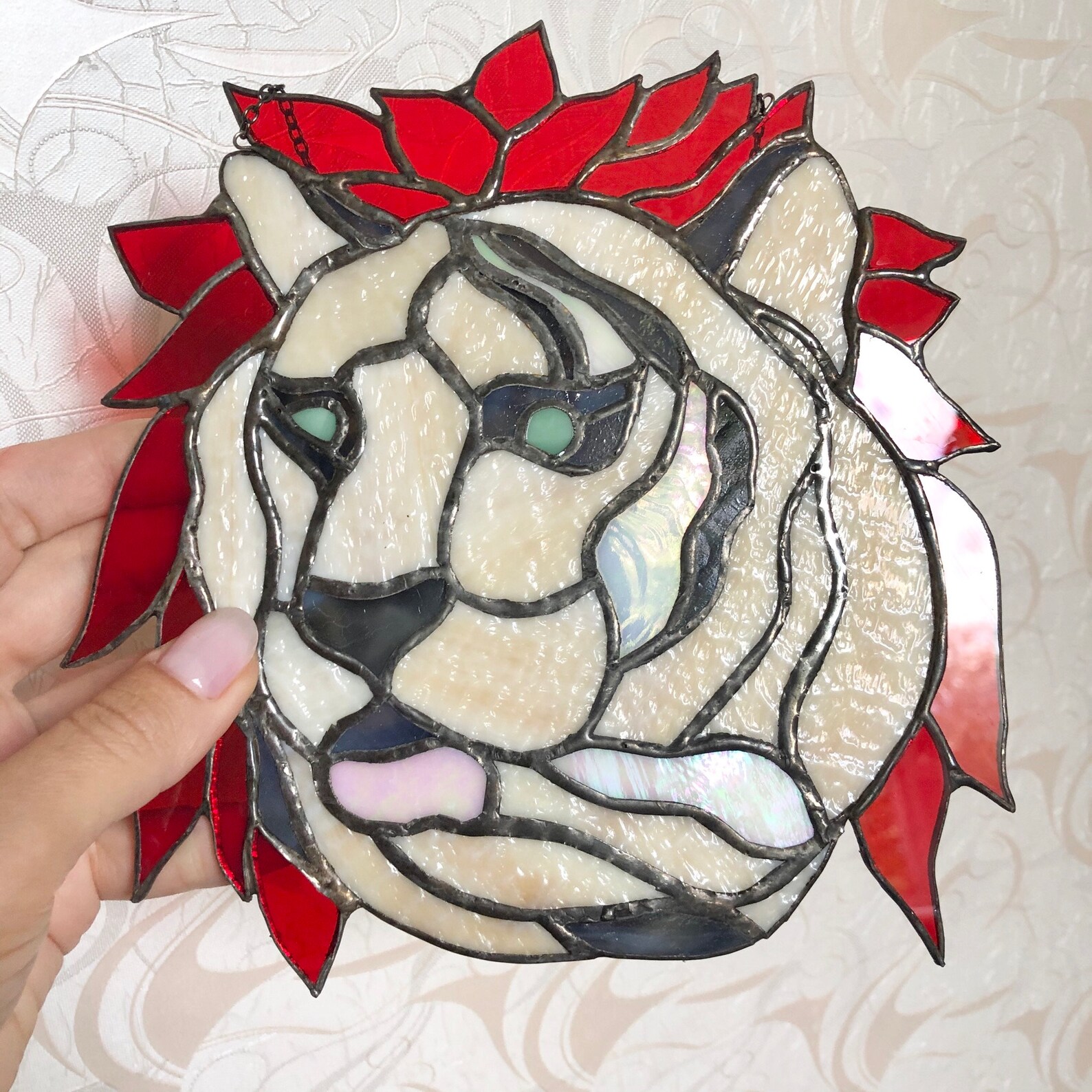 Lion window hanging suncatcher Stained glass lion Custom pet Etsy