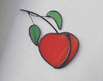 Peach Ornament Stain glass window hanging fruit suncatcher Funny food art Wall Decor georgia Apricot Tropical lawn garden patio summer beach