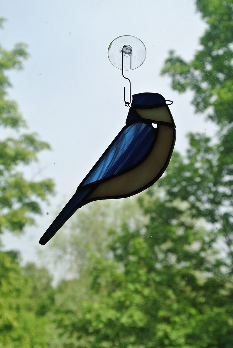Blue Jay Bird Stained Glass Window Hangings Suncatcher Custom Hanging Bird Feeder Decor Blue Jay Art Custom Stained Glass Birdnew Job Gift Outdoor Gardening Garden Decoration Vadel Com