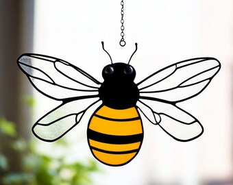 Stained Glass Busy Bumble Bee Suncatcher Honeybee Manchester bee Gardeners gift Yellow jacket Birthday present Tree decor Flower sweet bee