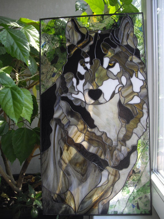 Grey Wolf Stained Glass Wolf Picture Stain Glass wolf Art ...