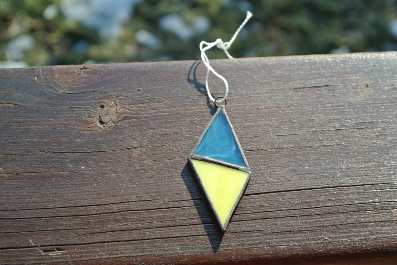 Stained Glass Pendnat Aqua Stained Glass Necklace Rhomb Stained Glass window art Suncatcher window Design Handcrafted Glass Sun Catcher