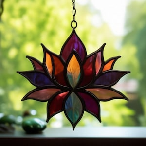 Lotus Flower Stained Glass Suncatcher handmade wild Flower Home Decor Custom Gift for Her bespoke glass art spiritual Lotus Sparkly boho