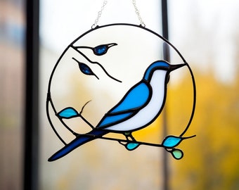 Magpies Art Bird Home Decor Housewarming Gift Stained Glass magpie window hanging Suncatcher garden Wedding Christmas gift Magpie ornament