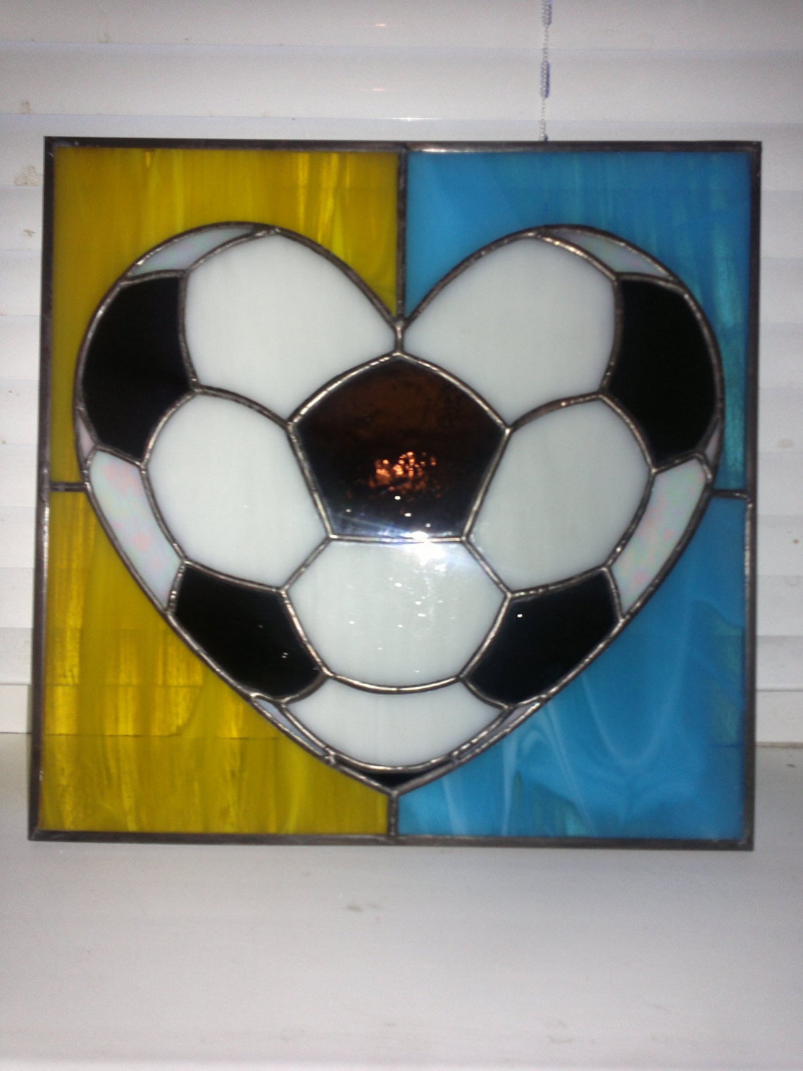 Stained glass football panel Suncatcher ball Design Etsy