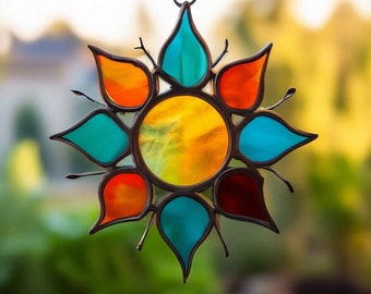 Vitrail soleil attrape-soleil arc-en-ciel cadeau personnalisé tentures de fenêtre fleur pendaison de crémaillère art d'anniversaire soleil jaune orange couleur verre