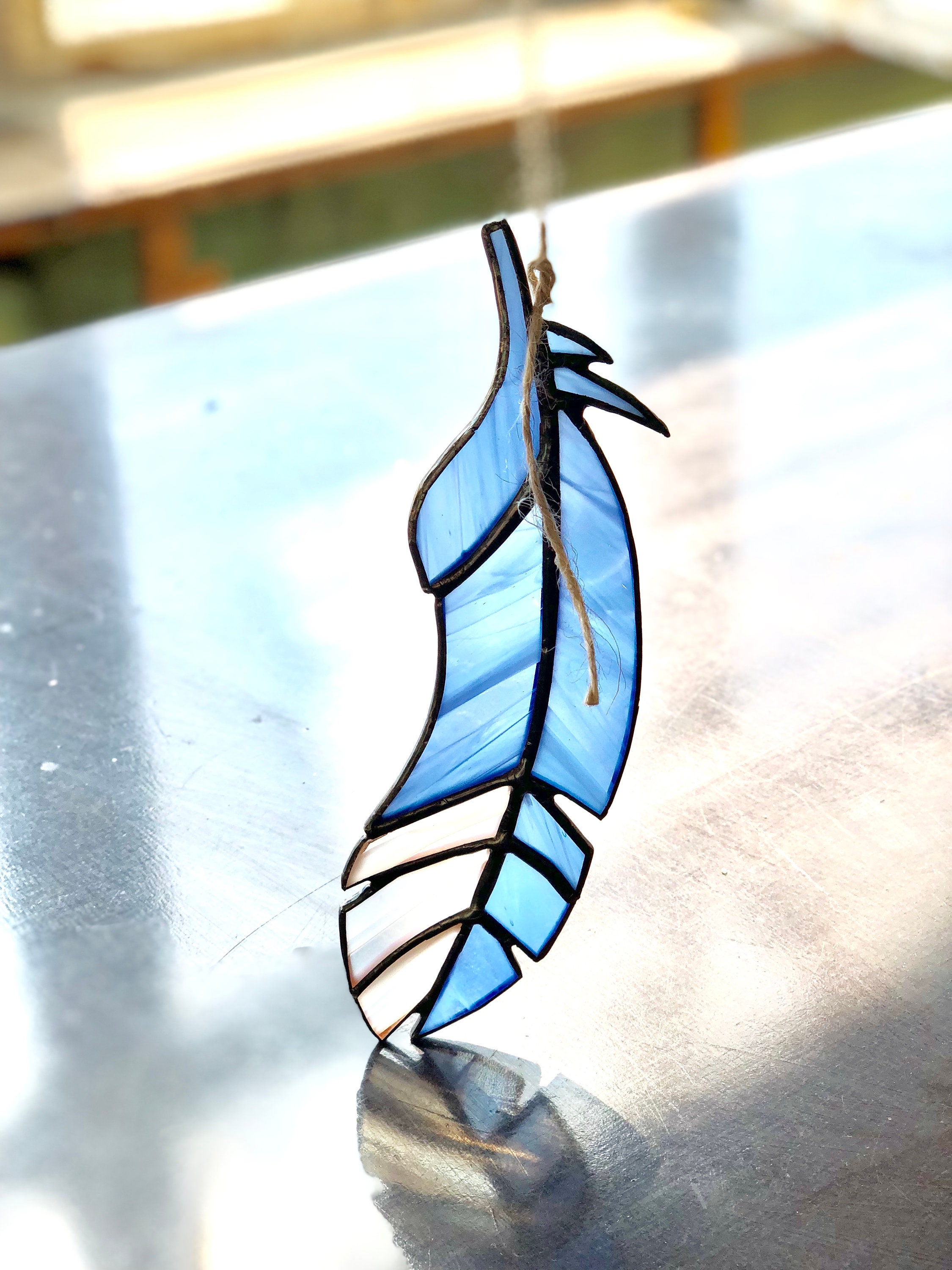 Blue Jay Feather Stained Glass Feather Blue Window Hanging Etsy Blue Jay Feather Stained Glass Feather Blue Window Hanging Etsy