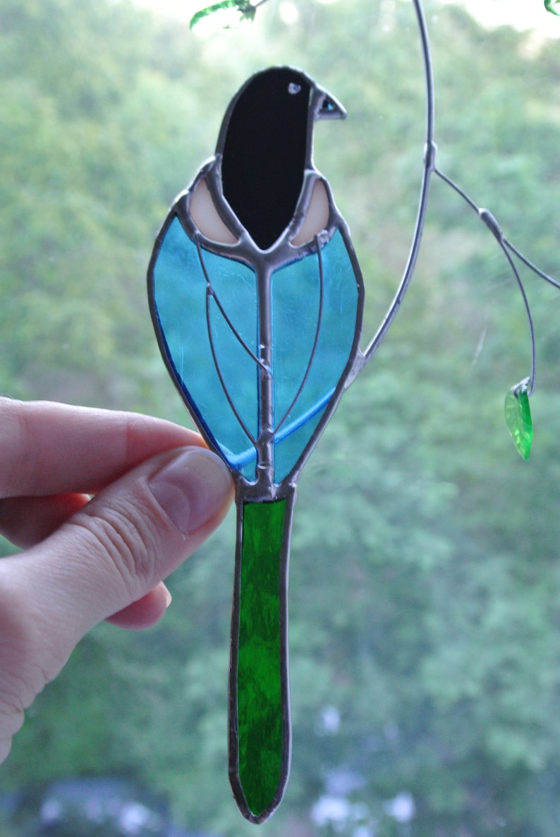 Stained glass Magpie suncatcher Wall hanging birds Custom bird Bird lover gift housewarming anniversary British birds Custom window decor