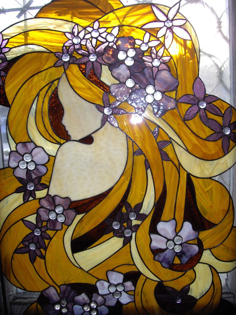 Stained Glass Wall Hanging Panel Large Glass Picture Decor Etsy