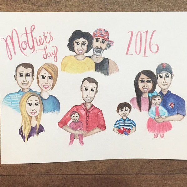 CUSTOM LISTING for Samantha - Watercolor Family Portrait - Cartoon Style