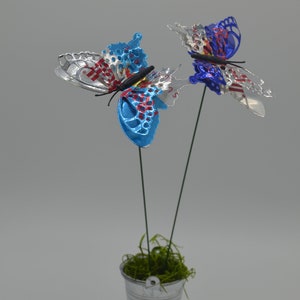 Set of 3 Butterfly Garden Stakes 12 inches for house plants, made with Aluminum Cans Mother&#39;s Day Gift Idea, Metal Butterfly, Yard Art,