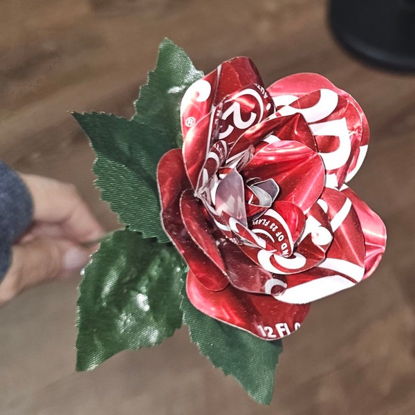 10th Anniversary, Valentines, Mothers Day Eternal Metal Rose 1 Long Stem; Handcrafted Gift for her, Can art Flower Handmade. SALE!