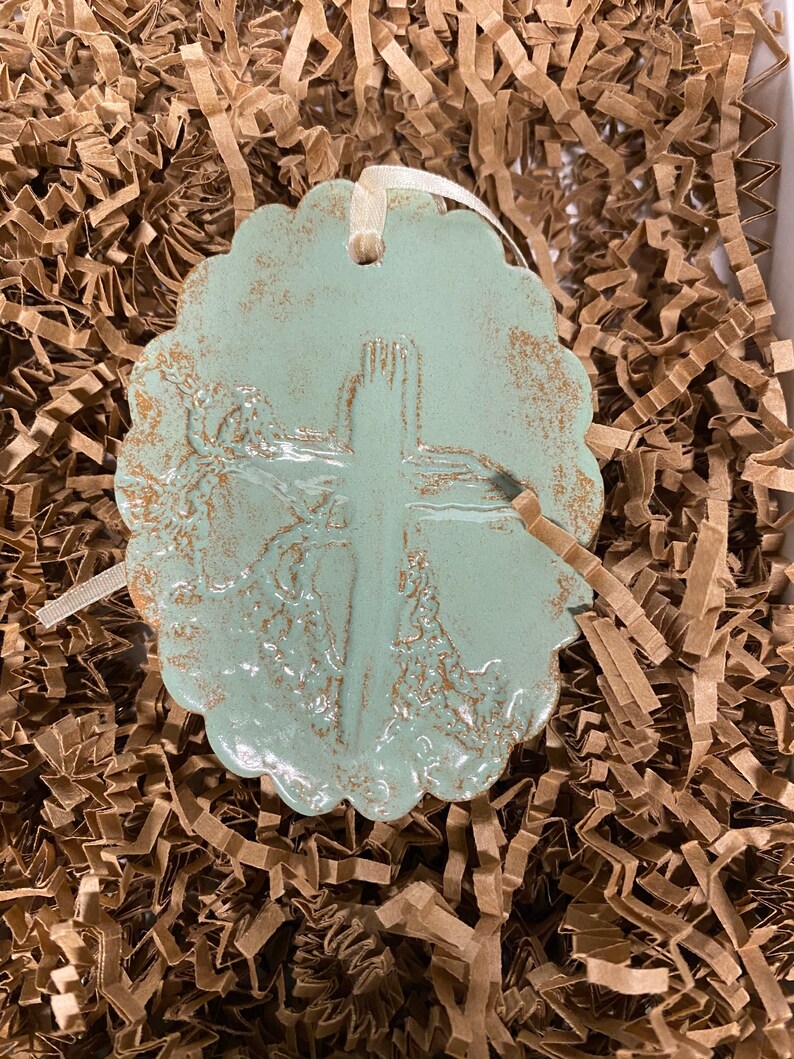 Set of 3 Pottery Christmas Cross Ornament/wall Hanger Accent Etsy