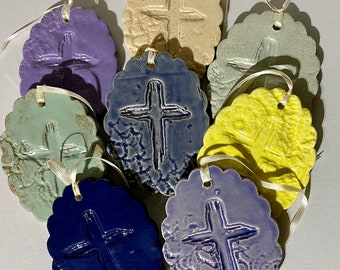 Wall Hanger Handmade Pottery Cross Gift Accent, House Blessing, Housewarming, Baptism, Newborn Nursery