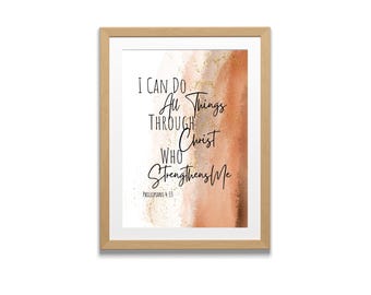Christian Wall Art, I Can Do All Things Through Christ, Watercolor, Bible Verse, Faith, Printable, Wall Art, Digital Print, Philippians 4:13