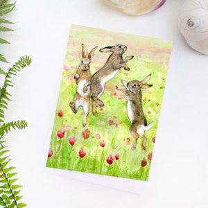 Glückwunschkarte mit Kaninchen, 13x18cm, Eco-Friendly Kunstkarte, Aquarell 'In the Clover'.