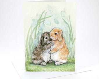 Bunny Hug card, 5"x7", Sympathy card, Bunnies friendship card, rabbits condolence card, eco friendly blank inside