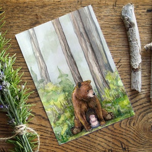 Carte d'anniversaire ours, carte de voeux écologique illustrée d'animaux mignons 5 "x 7", carte d'anniversaire animal drôle, carte d'art des bois doux