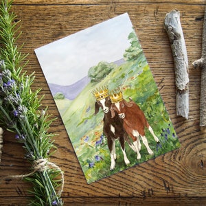 Carte d'anniversaire de chèvre - carte d'anniversaire animal illustrée - carte d'amitié - carte vierge avec enveloppe - carte d'art deux chèvres en couronnes