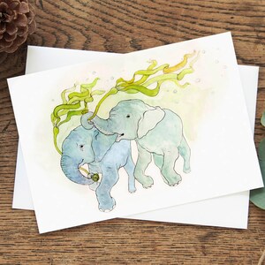 Schwimmende Elefantenkarte, umweltfreundliche 5 "x 7" Kunstkarte für alle Gelegenheiten für Tierliebhaber, Elefantenparade-Aquarell