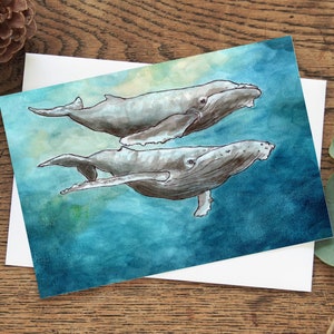 Carte de voeux baleine à bosse - carte vierge écologique de 5 x 7 po. - carte toutes les occasions - fabriquée au Canada