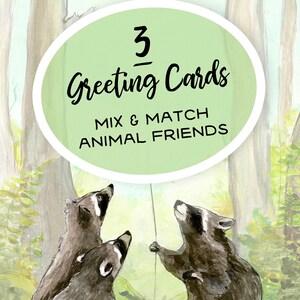 Lot de 3 cartes de voeux d'art animalier pour toutes les occasions, vierges à l'intérieur avec des enveloppes de 5 x 7 po.