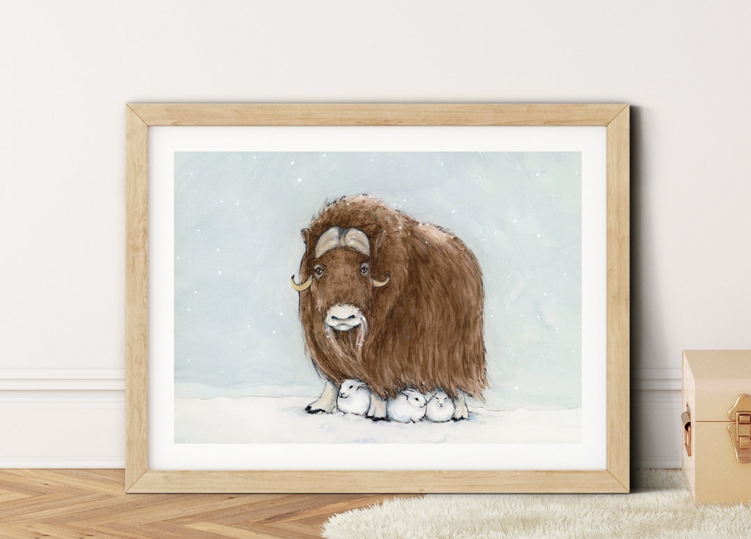 Musk Ox Print, Musk Ox Poster, Winter Artwork, Snowy Northern Animals ...