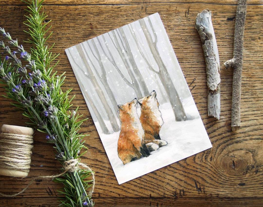 Fox Christmas Card, Blank Greeting Card 5x7, Holiday Note Card With