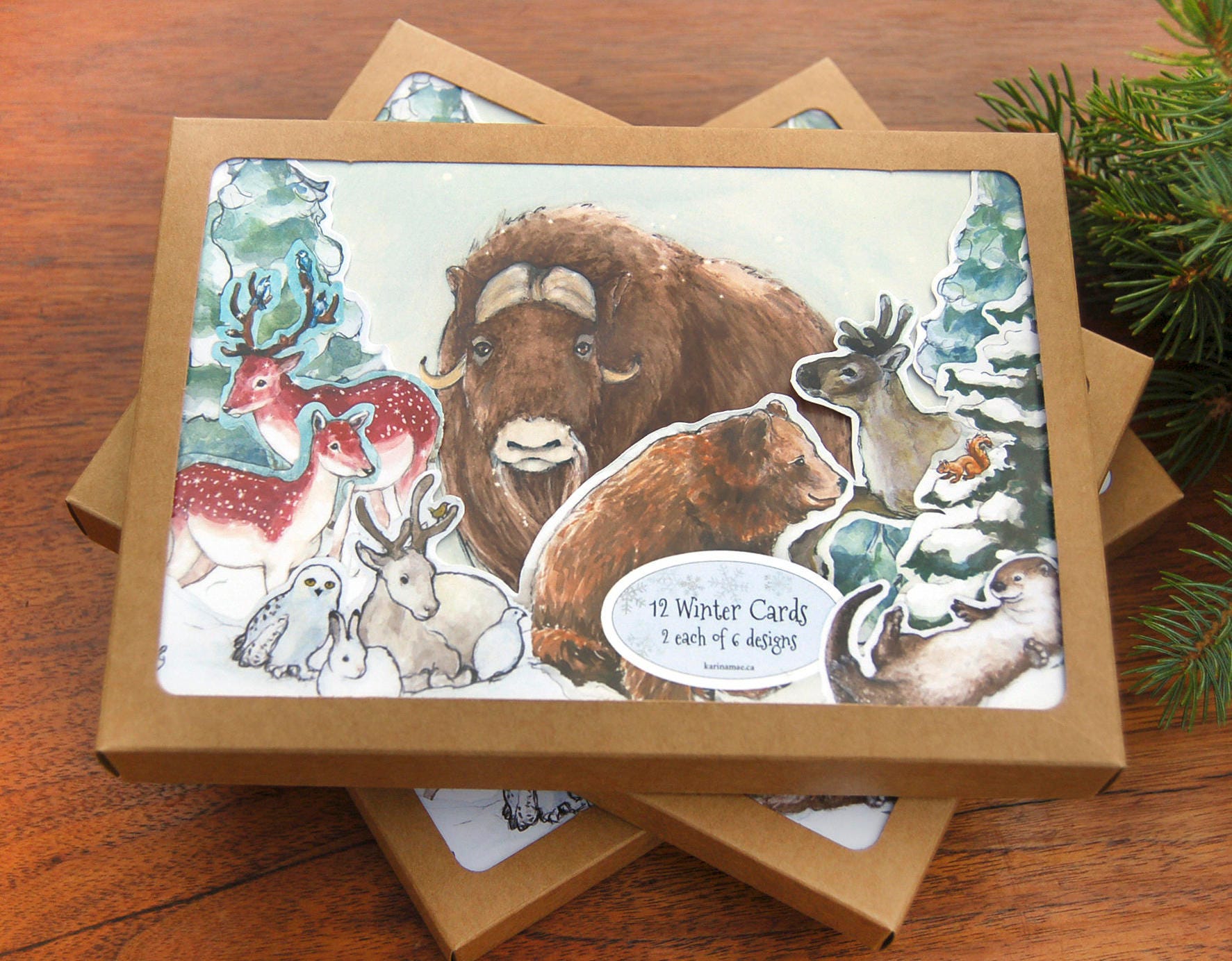 Boxed Set of 12 animal holiday cards Ecofriendly winter Etsy