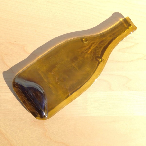 Imperfect Amber Glass Wine Bottle Cheese Tray, Flat Bottle, Flattened Wine Bottle Plate