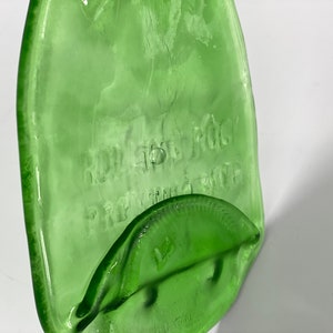 Second Quality Rolling Rock Beer Bottle Spoon Rest, SALE, Faded Print Flattened Bottle, Slumped Glass, Upcycled Glass, Guy Gift image 2