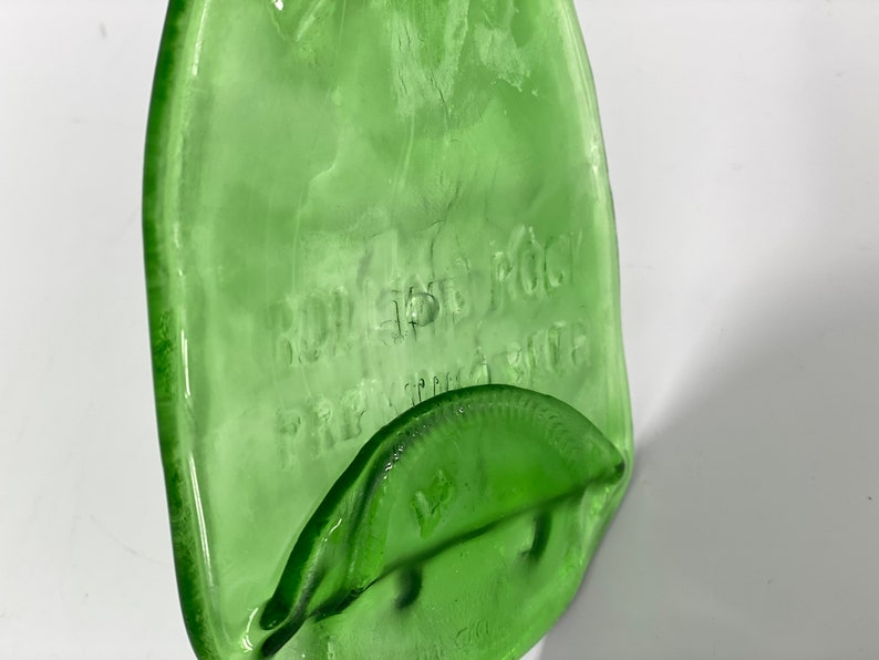 Second Quality Rolling Rock Beer Bottle Spoon Rest, SALE, Faded Print Flattened Bottle, Slumped Glass, Upcycled Glass, Guy Gift image 2