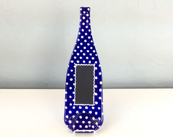 Imperfect Chalkboard Cobalt Blue Glass Melted Wine Bottle Cheese Tray with Polka Dots, Wall Hanging, Spoon Rest