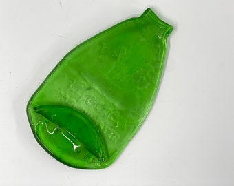 Second Quality Rolling Rock Beer Bottle Spoon Rest, SALE, Faded Print Flattened Bottle, Slumped Glass, Upcycled Glass, Guy Gift