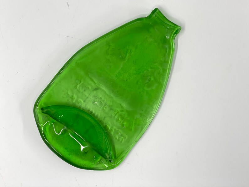 Second Quality Rolling Rock Beer Bottle Spoon Rest, SALE, Faded Print Flattened Bottle, Slumped Glass, Upcycled Glass, Guy Gift image 1