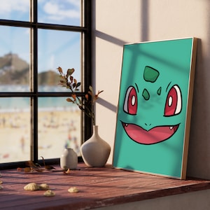 Bulbasaur Art Print, Bathroom Decor, Bulbasaur Pokemone Wall Decor, Pokemone Wall Art, Bulbasaur Minimal Pokemone Poster, Bathroom Wall Art