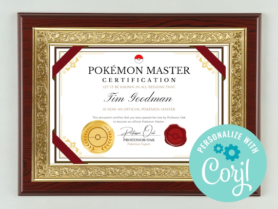 Pokemon Trainer Certificate Signed by Professor Oak Instant - Etsy