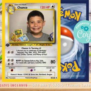 Pokemone Karte Geburtstagseinladung mit Bild Foto druckbare bearbeitbare Vorlage Corjl Digitale oder gedruckte Geburtstagseinladung