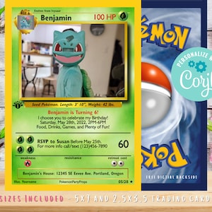 Pokemone Card Birthday Invitation with Picture Photo Printable Editable Template Corjl Digital or Printed Birthday Invitation