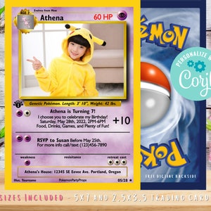 Pokemone Card Birthday Invitation with Picture Photo Printable Editable Template Corjl Digital or Printed Birthday Invitation