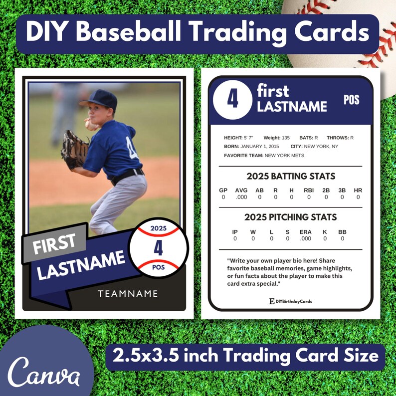 Editable Baseball Card Template | Navy & Grey Keepsake (digital ...