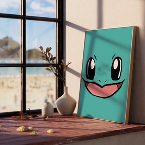 Impresión artística de Squirtle, decoración de baño, decoración de pared de Pokémon Squirtle, arte de pared de Pokémon, póster minimalista de Pokémon Squirtle, arte de pared para baño