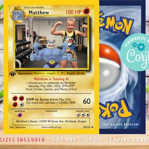 Pokemone Card Birthday Invitation with Picture Photo Printable Editable Template Corjl Digital or Printed Birthday Invitation