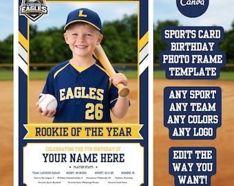 Sports Birthday Photo Booth Poster, Rookie of the Year, Canva Template