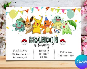 Pikachu Card Birthday Boy Invitation | Pokemone Birthday Invitation | Printable Birthday Party Invitations | Digital Kids Party Invite