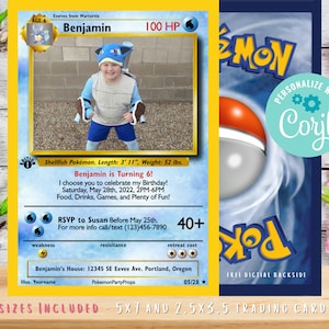 Pokemone Card Birthday Invitation with Picture Photo Printable Editable Template Corjl Digital or Printed Birthday Invitation