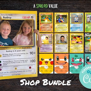 Pokemone Card Birthday Invitation and Photo Frame Prop Template Shop Bundle, Pokemone Party Supplies, Pokemone Birthday, Pokemone Invite
