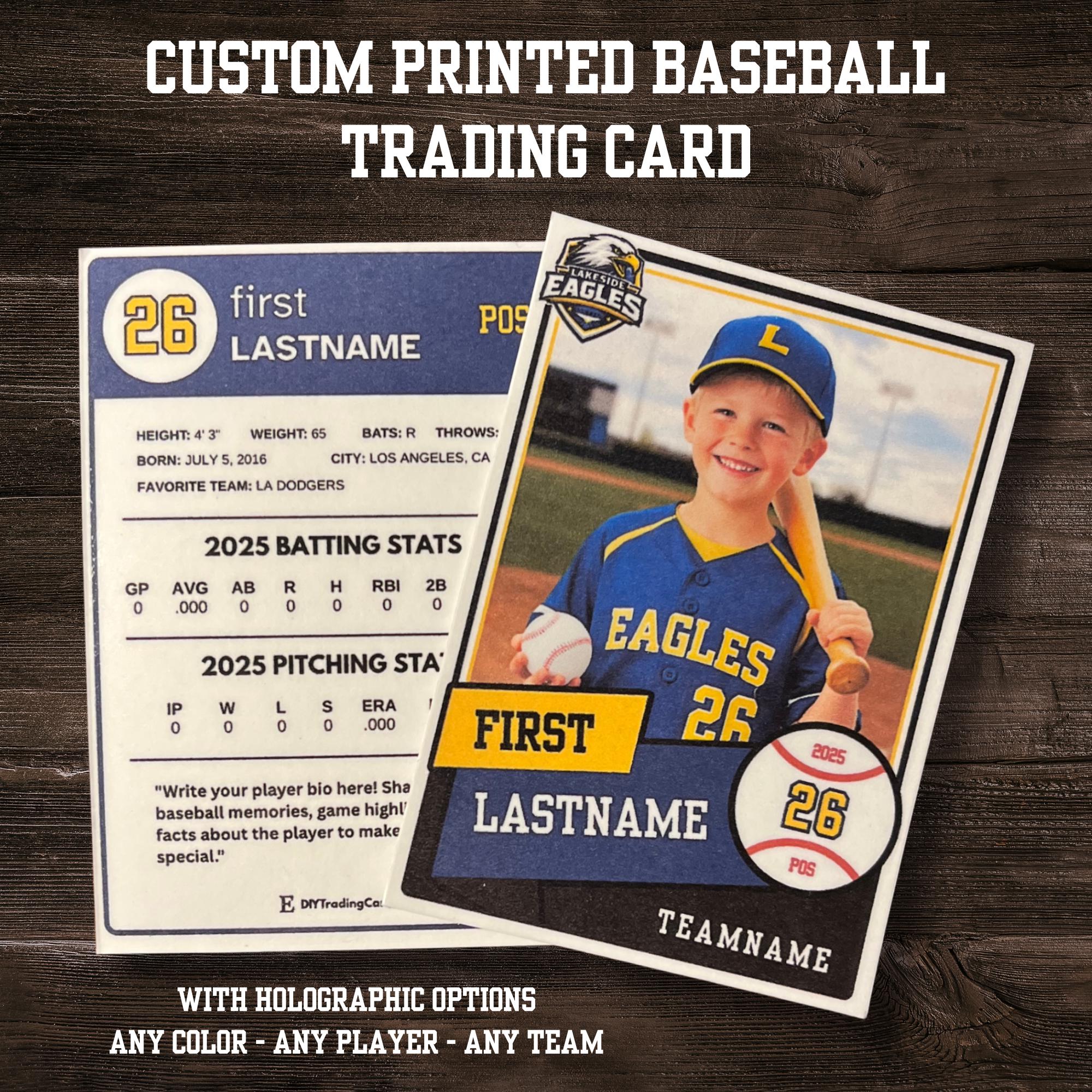 Custom Printed Baseball Trading Card | Personalized Player Photo Card ...