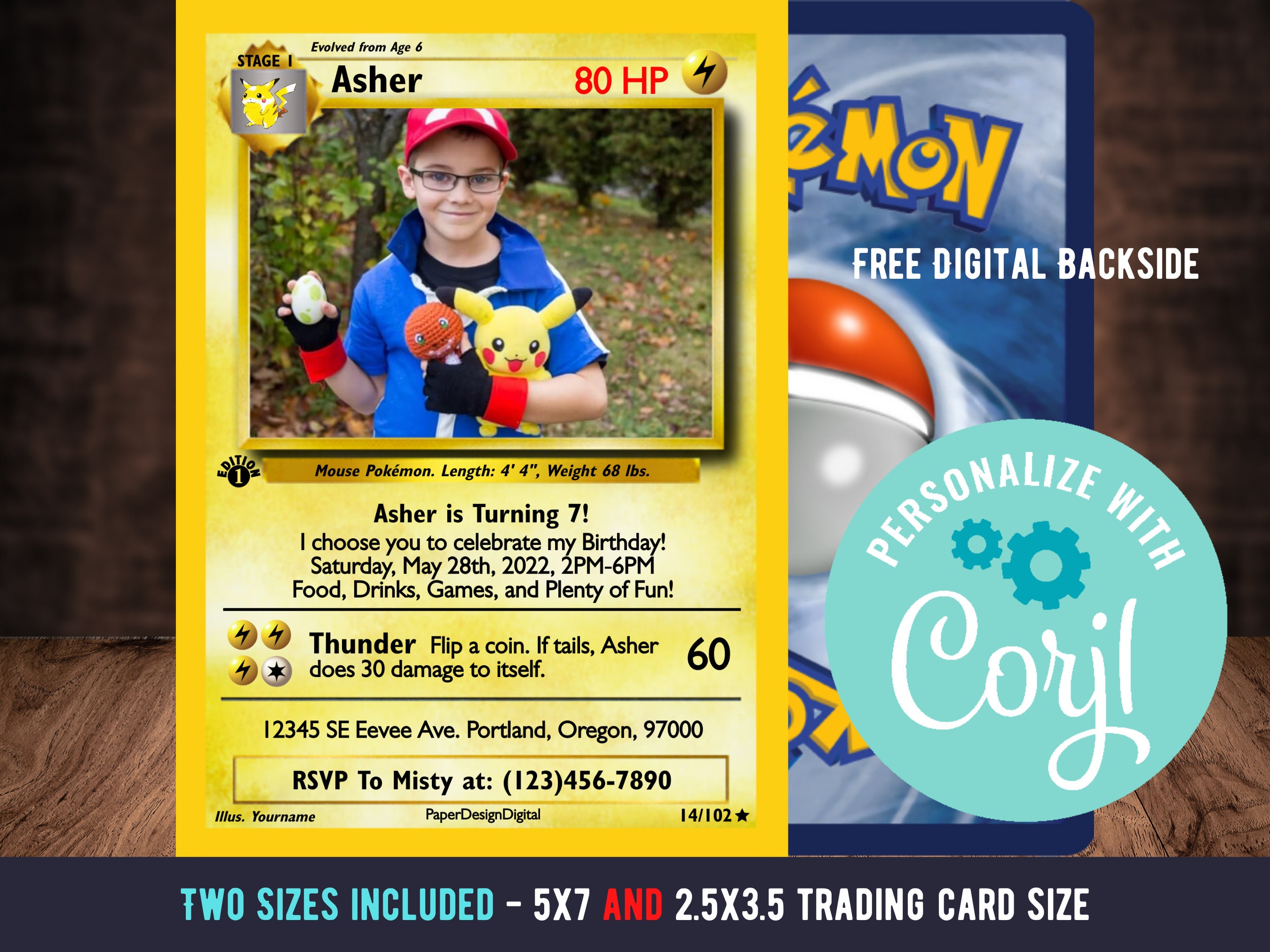 Invitation d'anniversaire de carte Pokemon avec photo imprimable