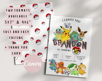 Invitación de cumpleaños imprimible / invitación de Pikachu / invitación editable / invitación de cumpleaños de los niños / Descarga instantánea / plantilla de fiesta de cumpleaños